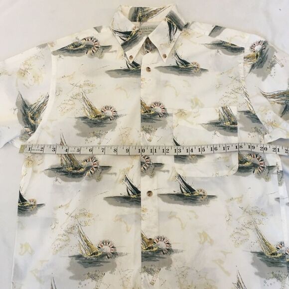 MENS CROSSING Cream Sailboat Print Button Up Shirt - Picture 7 of 7